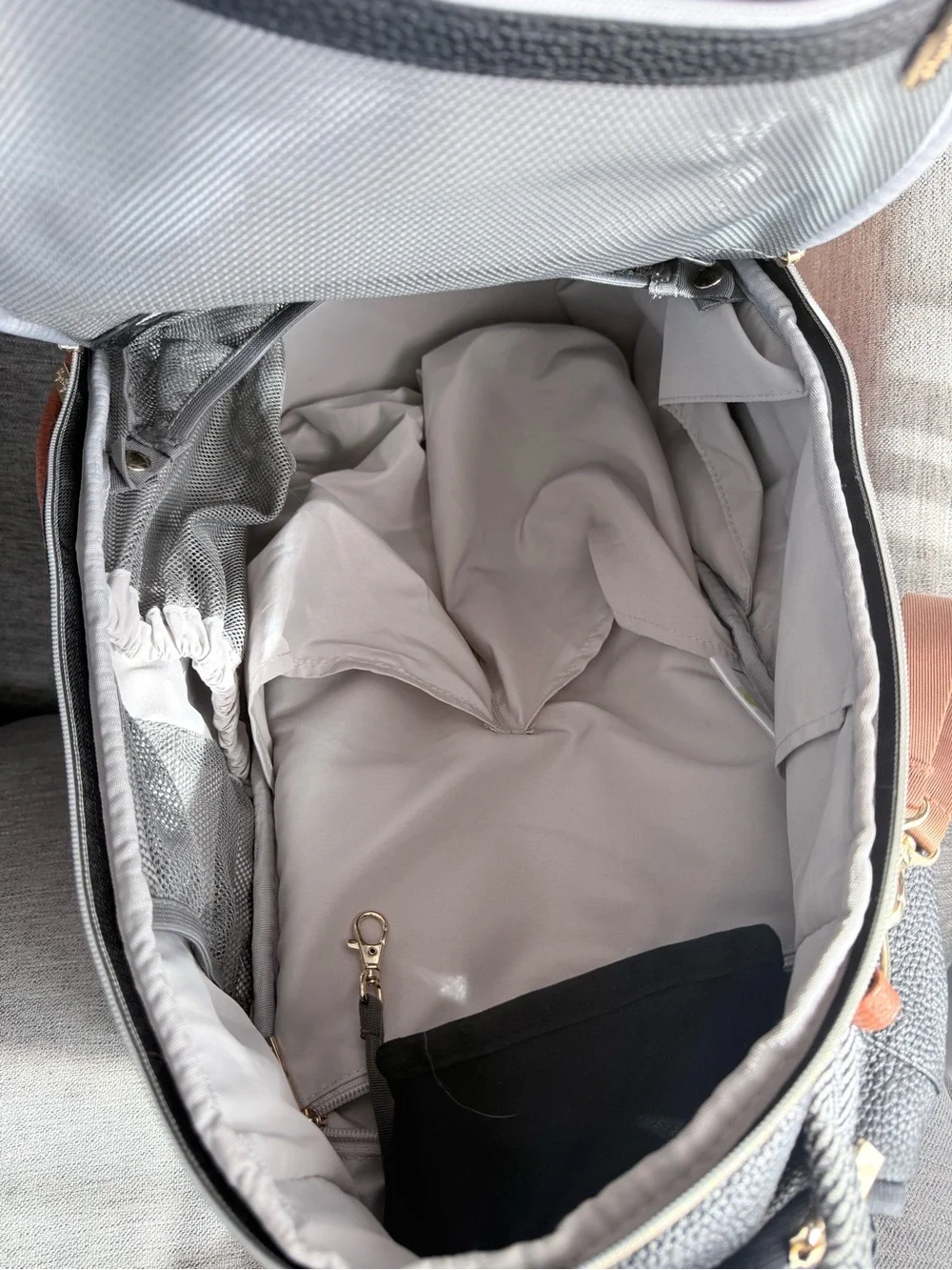 Itzy Ritzy Gray Herringbone Backpack with White & Rust Accents